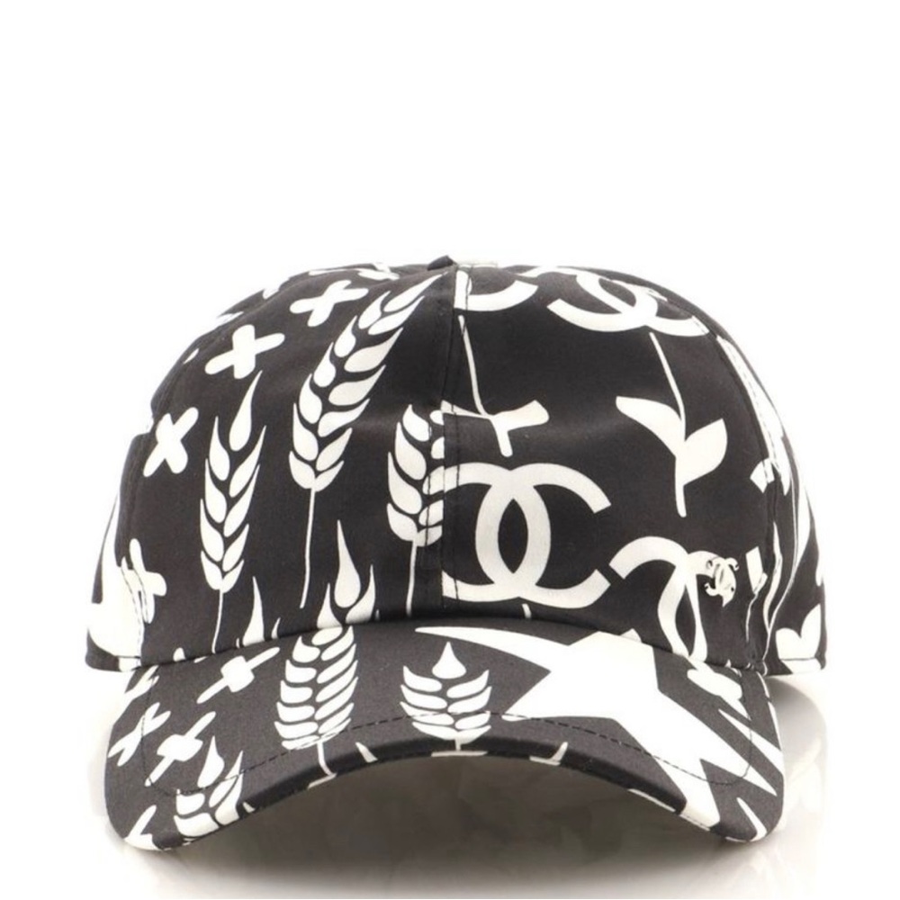 2022 Chanel CC Lucky Symbols Baseball Hat Cap Printed Cotton Print, White